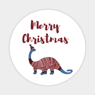 Cute blue dinosaur in red Christmas sweater illustration Magnet